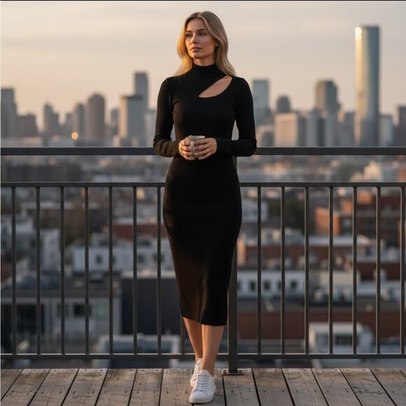 Black Cutout Slit Bodycon Dress - Picture 1 of 5